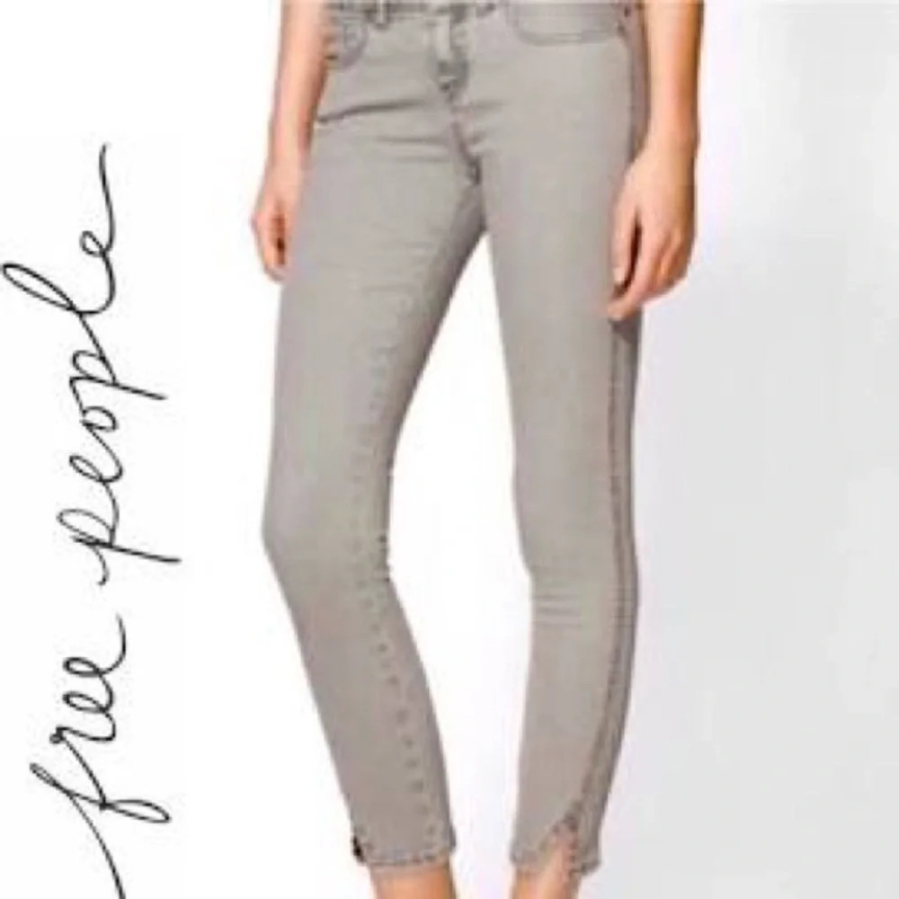 🌸Free people grey herringbone ankle slit jeans size 27